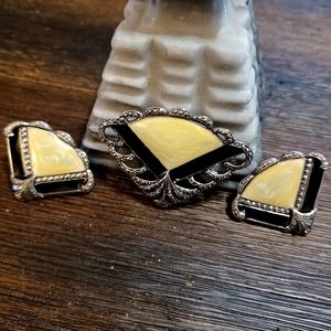 Vintage Avon Marcasite Silver Tone Brooch and Earrings set